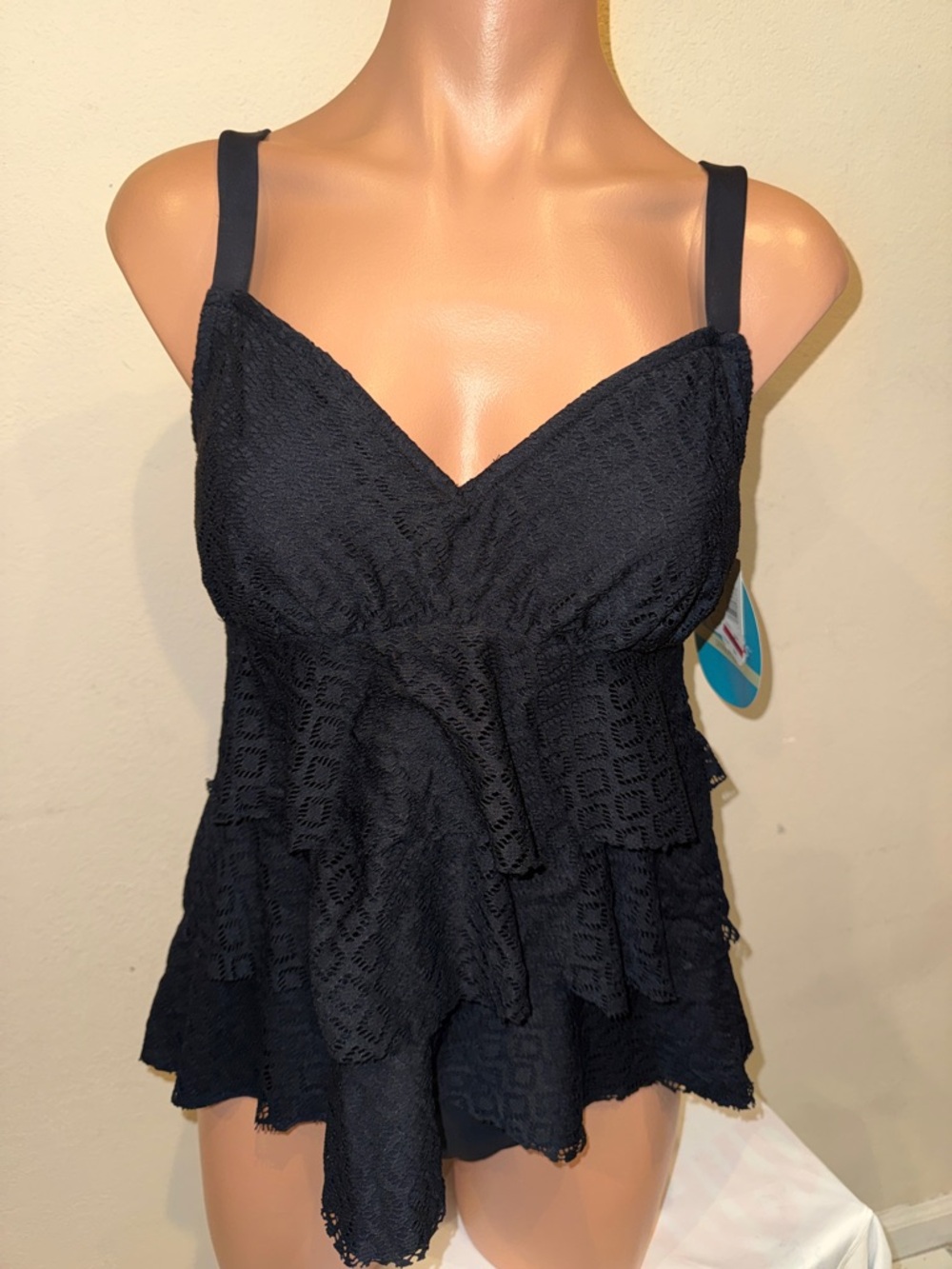NWT Swim Solutions crochet Tankini set size 8 super high waisted bottom